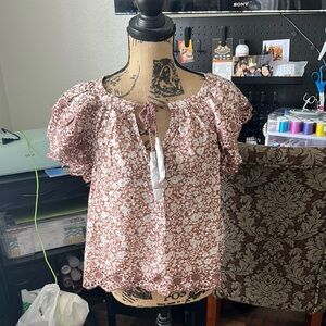 Pink Puff Sleeve Crop Blouse with Tie Front AE77